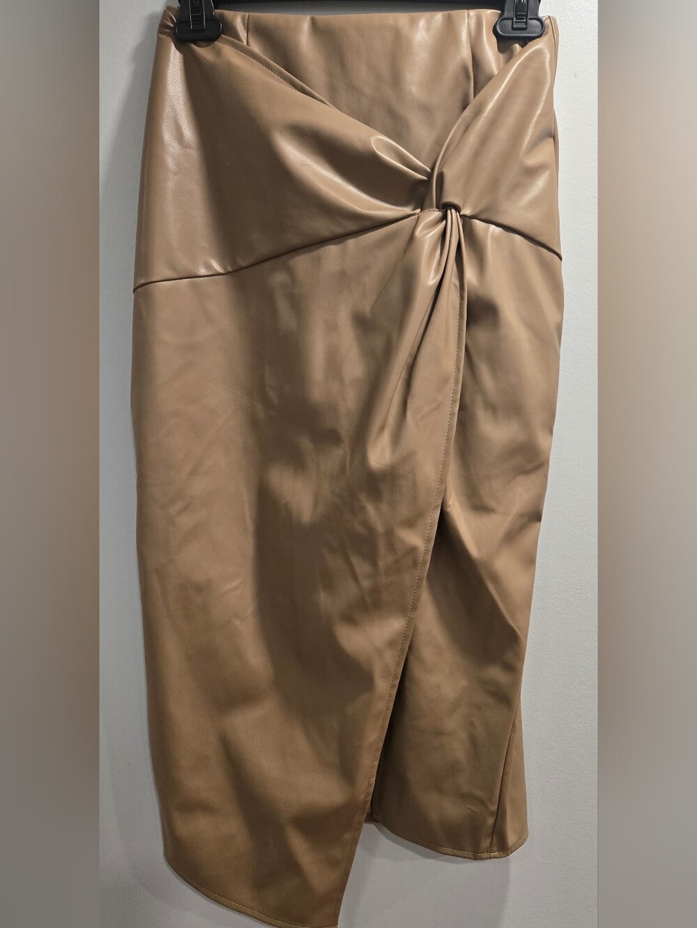 VICI Collection Smooth Faux Leather Side Knot Midi Skirt Size S